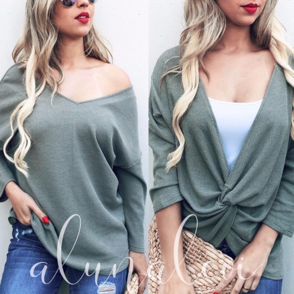 Cozy Olive Twist Detail Reversible Top
